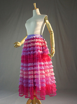 Pink Red Tiered Tulle Skirt Outfit Women Custom Plus Size Tulle Midi Skirt image 1