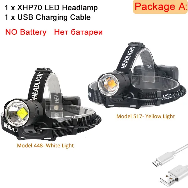 Super 300000LM  X70.2 LED Yellow/White Headlight Headlamp USB Rechargeable Head  - $44.08