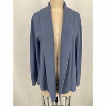 Eileen Fisher Shawl Collar Open Front Cardigan Sz PL Pale Blue Merino Wool - £19.95 GBP