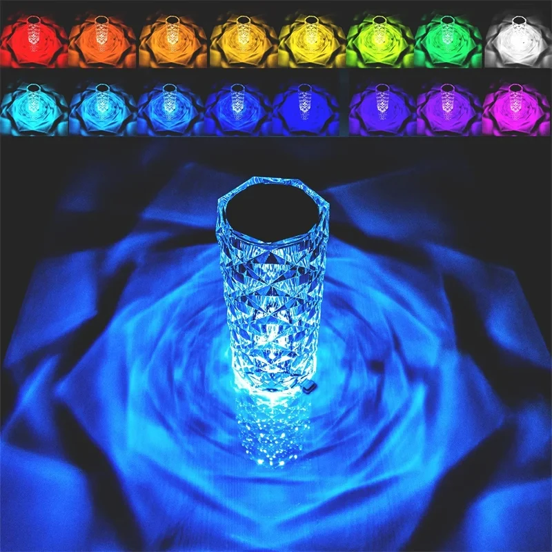  16 colors rgb rose led night light color changing crystal touch table lamp for bedroom thumb200