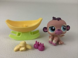 Littlest Pet Shop Baby Monkey 3pc Set Banana Rocker Bassinet 2006 Hasbro LPS Toy - £14.47 GBP