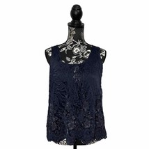 Marina Gigli Navy Blue Sleeveless Sequin Flowy Blouse Lace Floral Italy - Small - £19.33 GBP