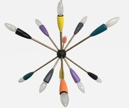 Mi Siècle Style Multicoloré 12 Bras Spoutnik Pendentif Lustre Laiton Lumières - £215.81 GBP