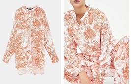 New Zara Floral Spring 2 Piece Peach Outfit M - £109.30 GBP