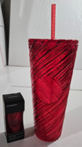 Starbucks Christmas Red Tumbler Swirl 2024 Ornament Keychain Straw 24 oz... - $34.99