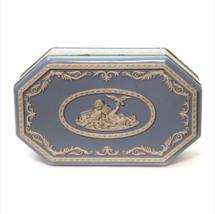 Vintage Blue Ornate Roman Greek Style Tin Can Metal Box Embossed Gray Dunn - £15.48 GBP