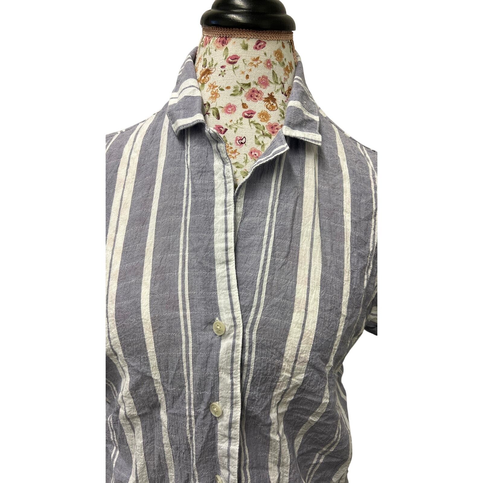 Eddie Bauer M Linen Blend Blue White Striped Button Shirt Item image 2