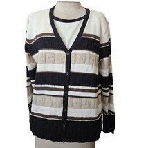 Striped Faux Cardigan Sweater Size Medium - £19.36 GBP