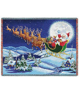 72x54 CHRISTMAS MAGIC Santa Reindeer Sleigh Snow Tapestry Afghan Throw B... - £49.61 GBP