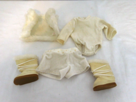 American Girl Doll Winter White Ivory Faux Fur Vest Boots Shorts Bodysuit Outfit - £11.15 GBP