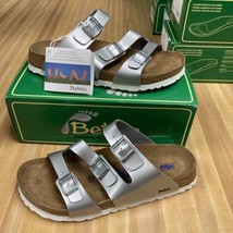 Women&#39;s Birkenstock Betula Size 10 Leo Silver Sandals Slides Comfort EUR 41 - £55.81 GBP