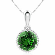 ANGARA Lab-Grown Rope-Framed Claw-Set Emerald Pendant in Silver (10mm,3.75 Ct) - £903.56 GBP