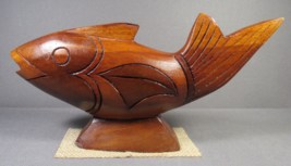 Wooden Hand Carved Fish Figurine Pedestal Nautical Folk Art Haitian 9.5&quot;... - £15.45 GBP