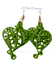 Earrings Green Filigree Free Standing Lace BOHO Drop/Dangle French Wire 3&quot; l - £13.44 GBP
