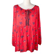 Old Navy Blouse Floral Red Blue 2X Peasant Peplum New - £19.66 GBP