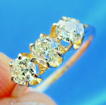 Earth mined Diamond 3 stone Deco Anniversary Wedding Ring Antique Cushion Band - $5,662.28 CAD