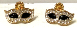 Masquerade Mask Small Post Earrings w Rhinestones in Gold &amp; Silver Tone Settings - £7.16 GBP