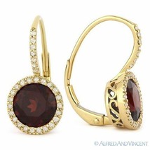 4.08ct Round Cut Garnet Diamond 14k Yellow Gold Leverback Dangling Drop Earrings - £603.18 GBP