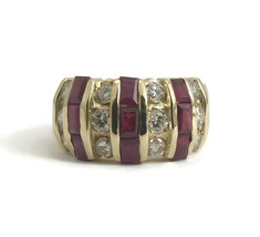 Authenticity Guarantee 
Wide Baguette Ruby Diamond Cocktail Ring 14K Yellow G... - £1,442.67 GBP