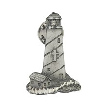Vintage Silver Tone Lighthouse Lapel Pin Pewter Rhinestone spotlight det... - $7.69