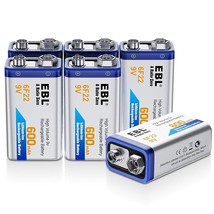 9 Volt Batteries 600Mah Li-Ion Rechargeable 9V Battery Lithium-Ion, 6 Packs - £42.46 GBP