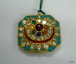 20kt Vintage Gold Jewelry Navratan Gemstone pendant necklace Kundan Polky - £947.65 GBP