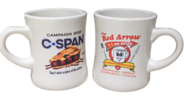 Lot Of  2 RED ARROW 24 Hour Diner &amp; C-SPAN Campaign 2020 Mugs Cups 2 Logos - $59.85
