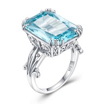 Real 925 Sterling Silver Aquamarine Rings For Women Sky Blue Topaz Ring With Sto - $48.71