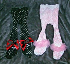 Girls Baby Lovespun Ruffled Tights 0-6-12 Black Red White Polka Dot Pink Zebra - £14.23 GBP