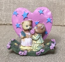 Resin Courting Teddy Bears In Love Figurine  Heart Background Teetering Base - $10.89