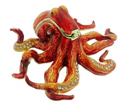 Orangish Red Octopus Bejeweled Crystal Trinket Box Deep Sea Ocean Gift B... - $44.54