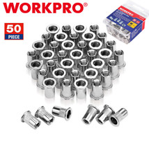WORKPRO 50PC Rivet Nuts 1/4&quot;-20 Flat Head Threaded Insert Stainless Stee... - £28.11 GBP