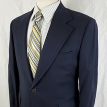 Vintage Mark Shale Navy Blue Blazer Sport Coat 40R Poly Wool Blend Brass... - $34.99