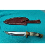 American Hunter Knife Stainless Blade Stag Handle Leather Sheath - $37.99