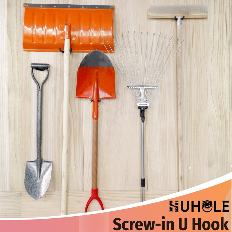 Screw in U Hook, Black, 16PC, Shovel Holder Wall Mount, U Hooks for Hanging Gard Item image 6