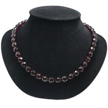 Vintage Faceted Red Garnet Czech Glass Beads Necklace 54 Grams 18” - £74.54 GBP