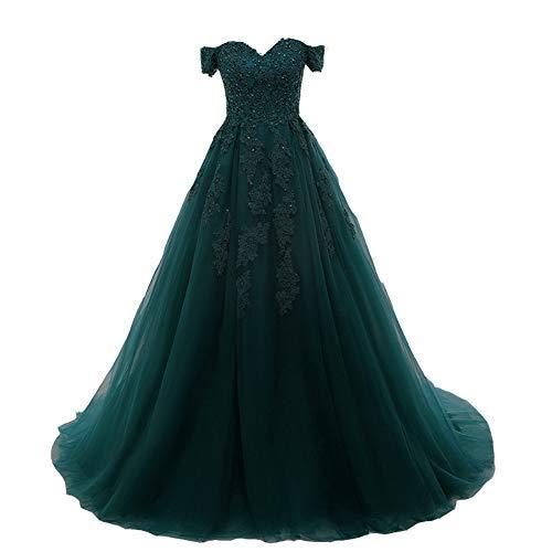 Kivary Off The Shoulder Beaded Lace Long Formal Prom Dresses Evening Gowns Teal
