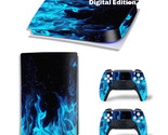 For PS5 Digital Edition Console &amp; 2 Controller Blue Flame Vinyl Wrap Ski... - £13.34 GBP