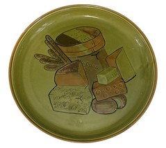Vintage Los Angeles Potteries Cheese Platter Plate 14.5&quot; Green USA #505 - $743.81 MXN