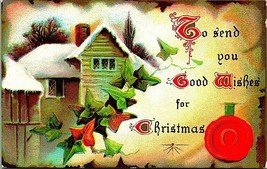 To Send You Good Wishes For Christmas Cabin Scene Embossed 1910s Postcard Unused - £5.49 GBP