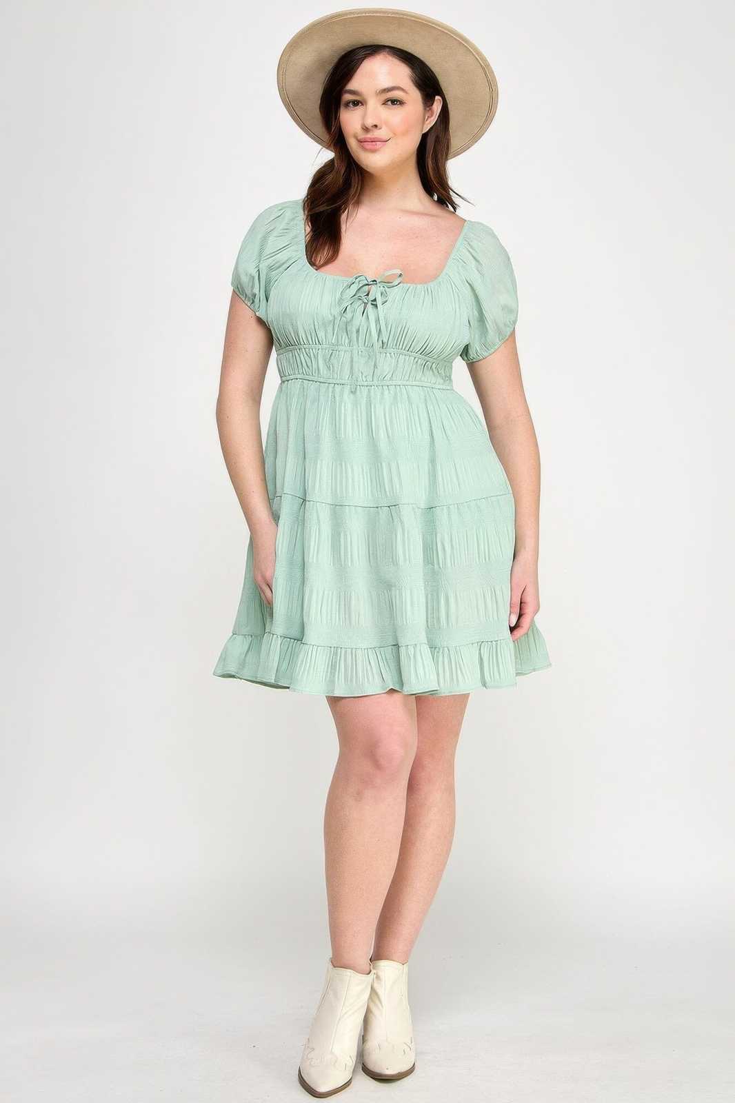 Plus Size Crinkle Textured Front Tie Mini Dress_ - $35.00