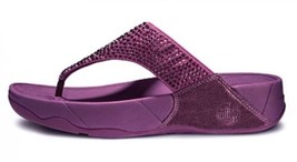 Fitflop Noble Rokkit Sandals Womens Sz 9 Rhinestone Thong Purple Leather Slip On - £18.05 GBP
