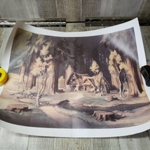 Vintage Snow White Seven Dwarves Cottage Art of Disney Print Poster Gouache - £27.22 GBP