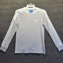 Adidas 3-stripes long sleeve tee Women&#39;s Sz XS Grey white dv2591 - £13.89 GBP