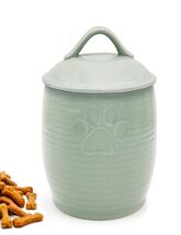 NIXBYO Large Airtight Ceramic Dog Treat Jar 56oz - Farmhouse Style Green... - $50.28