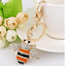 Bling Crystal Bumble Bee Honeybee Keychain Bag Pendant Purse Wallet Charm Orange image 8
