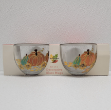 Neck Of The Woods Set of 2 Decorative Glass Mugs Pumpkin Floral Fall Autumn - $23.80
