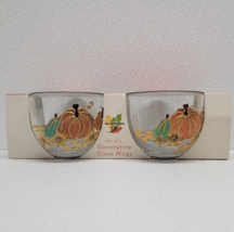 Neck Of The Woods Set of 2 Decorative Glass Mugs Pumpkin Floral Fall Autumn - £18.61 GBP