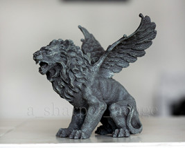 Mythical Gothic Winged Lion Guardian Gryphon Gargoyle Statue &#39;Stone&#39; Superb - $24.17