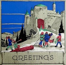 Christmas Victorian Style Greeting Card Sledding Castle Toboggan 1910s P... - $19.99